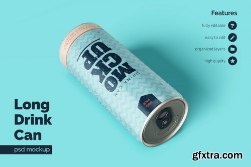 Realistic Long Metallic Drink Can Mockups 