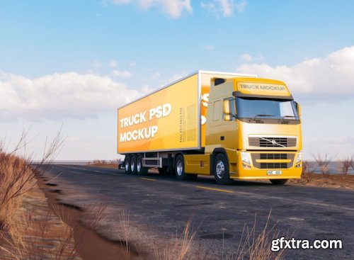 Long vehicle on side of the road mockup 