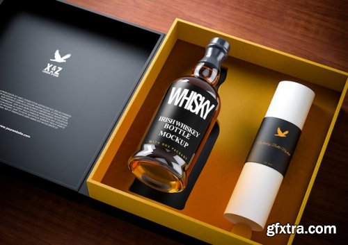 Clear glass whisky bottle package mockup 