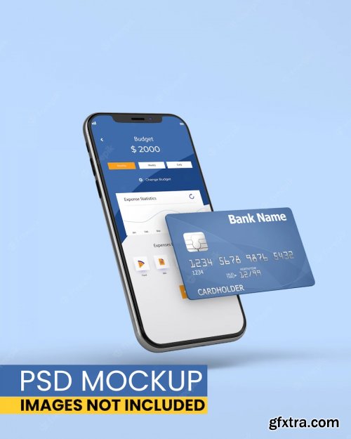Smartphone with credit card mockup