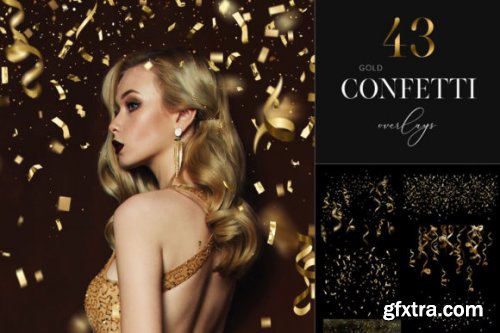 43 Gold Confetti Overlays, Metallic