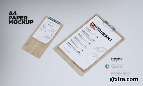 Restaurant menu mockup with wooden board 