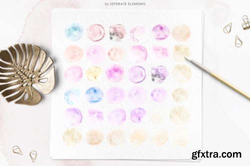 36 Watercolor Circles Clipart