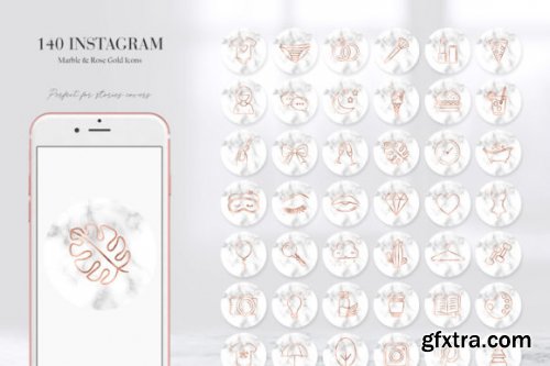 140 Rose Gold and Marble Icons Instagram