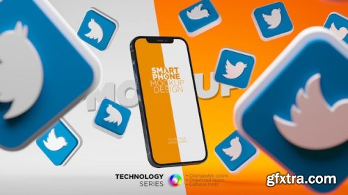 Smartphone app mockup with twitter icons 