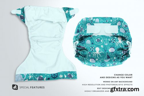 CreativeMarket - Reusable Velcro Cloth Diaper Mockup 5203506