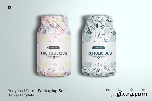 CreativeMarket - Recycled Paper Packaging Set Mockup 6526057