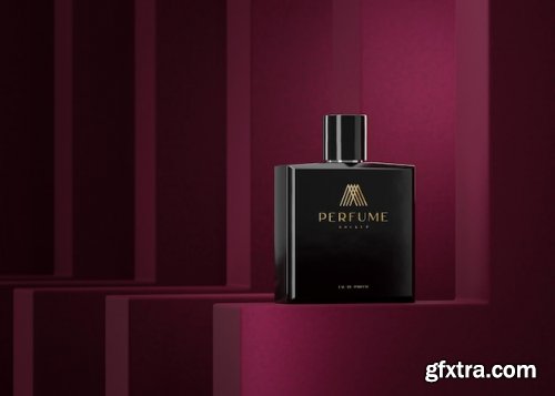 Black perfume bottle luxury logo mockup