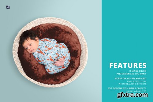 CreativeMarket - Top View Newborn Swaddle Wrap Mockup 6645734