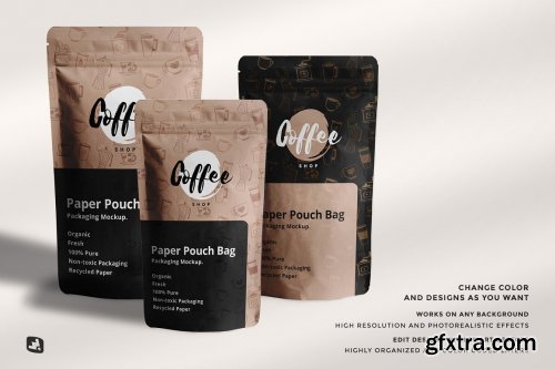 CreativeMarket - Paper Pouch Bag Packaging Mockup 6504939