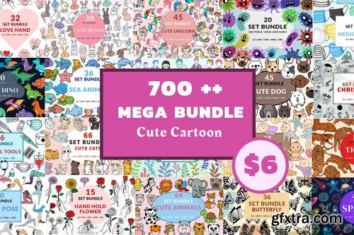 CreativeMarket - Cute Animal Cartoon for Kids Bundle 7191925