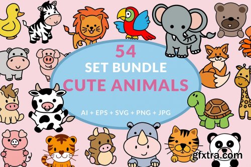 CreativeMarket - Cute Animal Cartoon for Kids Bundle 7191925