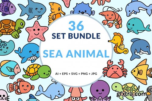 CreativeMarket - Cute Animal Cartoon for Kids Bundle 7191925