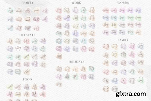 140 Watercolor Icons Pack