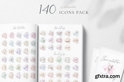 140 Watercolor Icons Pack