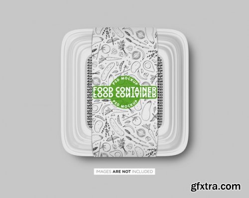 Plastic fast food container box with label Mockup