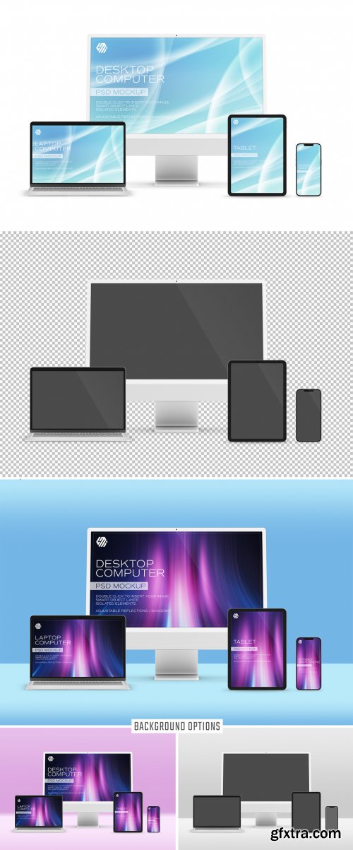 Devices Mockup with Smartphone Desktop Computer Laptop and Tablet 495731861