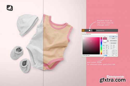 CreativeMarket - Baby Romper With Cap Mockup 4934624