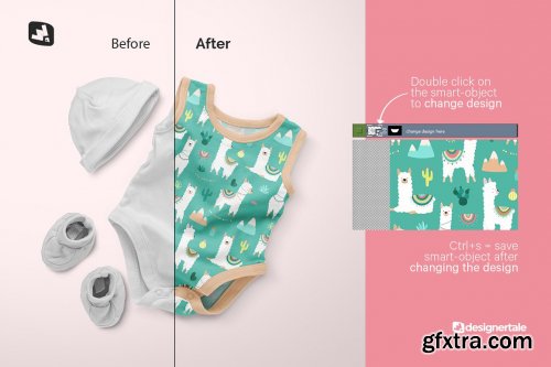 CreativeMarket - Baby Romper With Cap Mockup 4934624