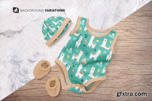 CreativeMarket - Baby Romper With Cap Mockup 4934624