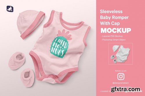 CreativeMarket - Baby Romper With Cap Mockup 4934624