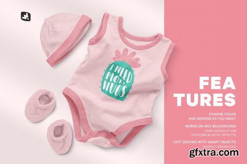 CreativeMarket - Baby Romper With Cap Mockup 4934624