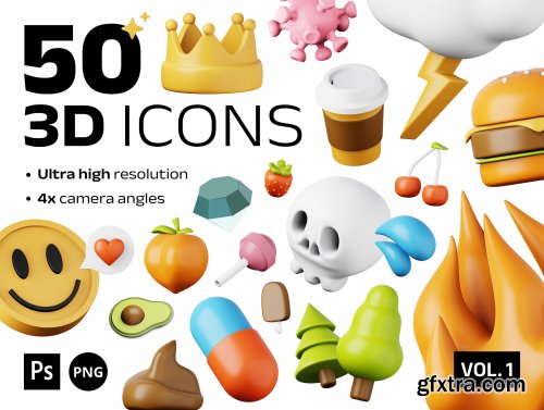 50 unique 3D icons Vol. 1