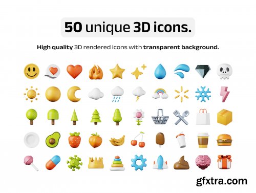 50 unique 3D icons Vol. 1