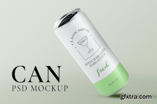 Soda can mockup, green beverage packaging