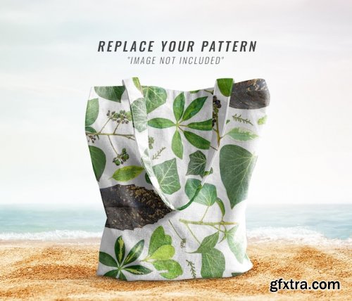 Tote bag pattern in the beach mockup