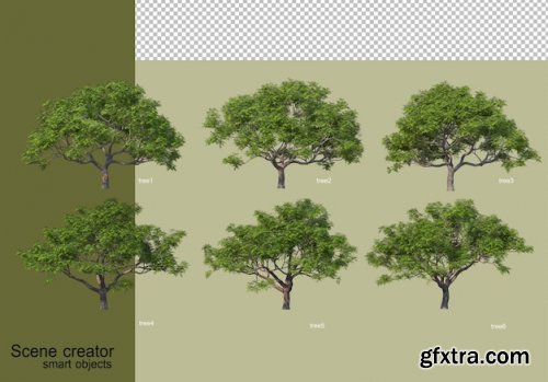 3d rendering of various tree design isolated