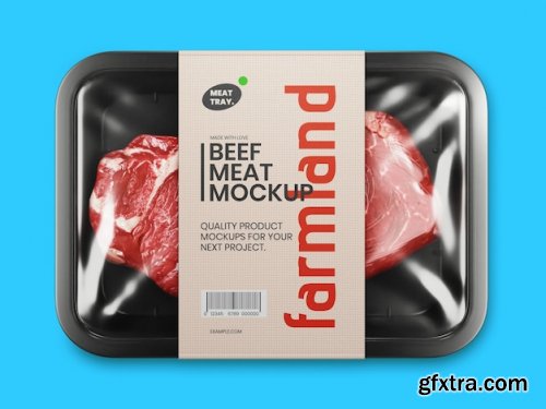 Meat tray packaging mockup template