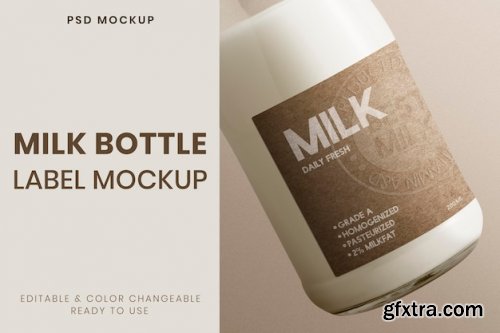 Milk bottle mockup, glass packaging 