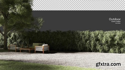 Out door furniture on gravel in 3d rendering Premium Psd 