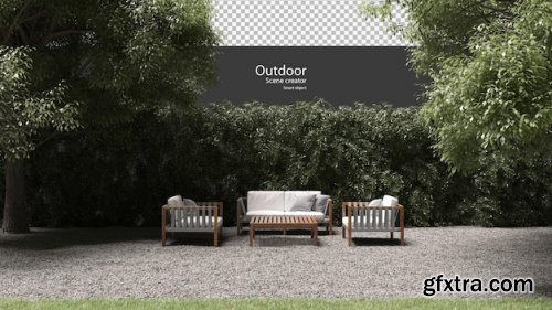 Out door furniture on gravel in 3d rendering Premium Psd