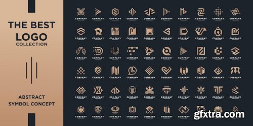 Mega logo collection, abstract design concept for branding with golden gradient. Premium Vector