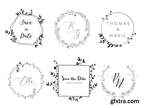 Wedding invitation floral wreath minimal design. Premium Vector 