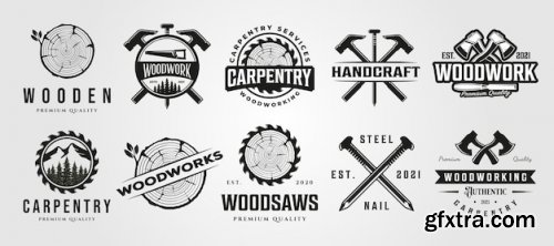  Set of carpentry woodwork vintage logo craftsman symbol illustration design Premium Vector