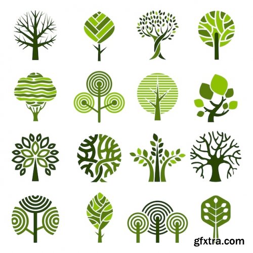  Tree badges. abstract graphic nature eco pictures simple growth plants vector emblem Premium Vector