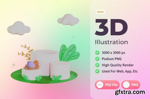 Easter 3d illustration, podium and plants