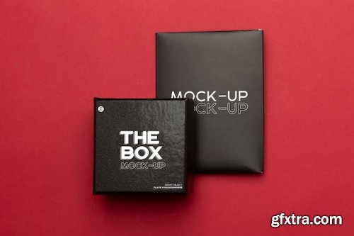 Black gift box and envelope mockup