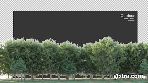 Variety of trees and grass in 3d rendering