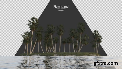 Palm tree island rendering Psd