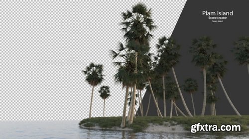 Palm tree island rendering Psd