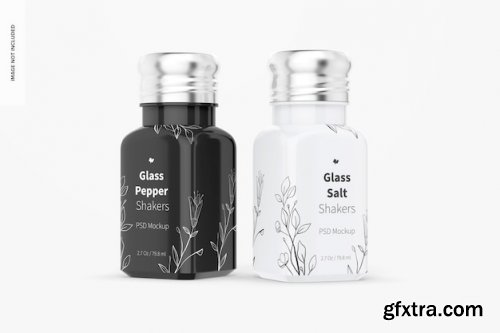 Glass salt and pepper shakers mockups