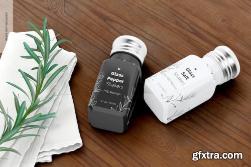 Glass salt and pepper shakers mockups