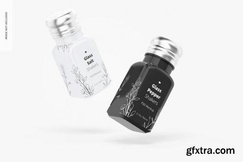 Glass salt and pepper shakers mockups