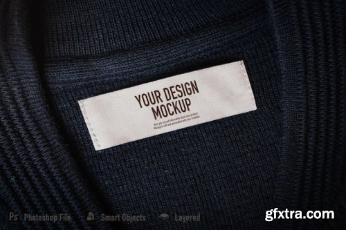 Front above clothing label on a jacket mockup