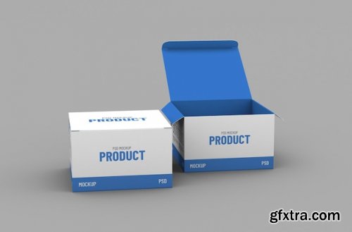 Opened square product box packaging mockup