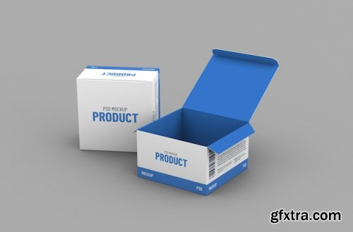 Opened square product box packaging mockup